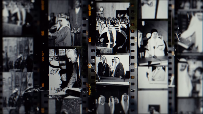 Explanatory Memorandum — layered filmstrips of black-and-white archival photographs showing meetings and ceremonies